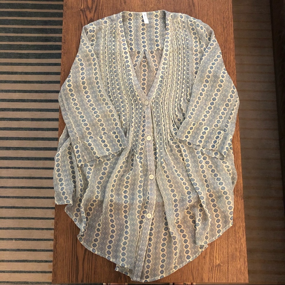 RVCA Geometric Print Sheer Blouse